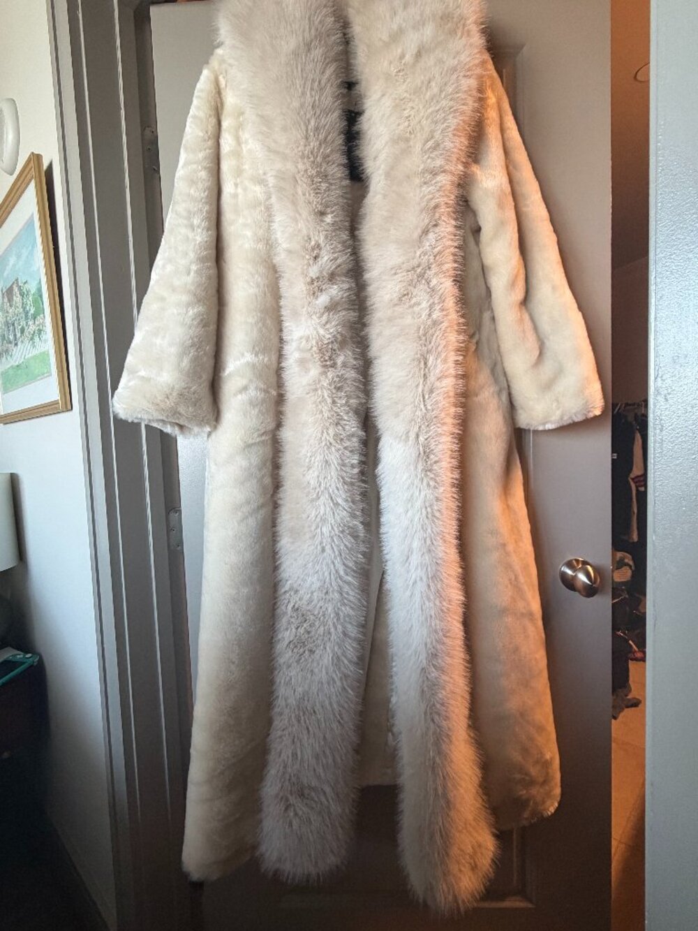 Fashion Nova Luxe White Faux Fur Full Length Coat NWT XL